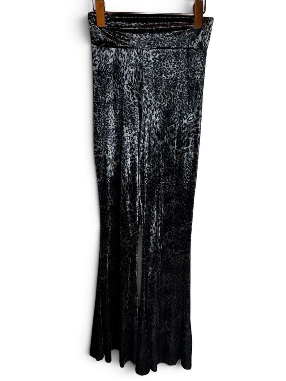 Turquoise Haven Pants Womens XS Gray Black Leopard Animal Print Velvet Flare